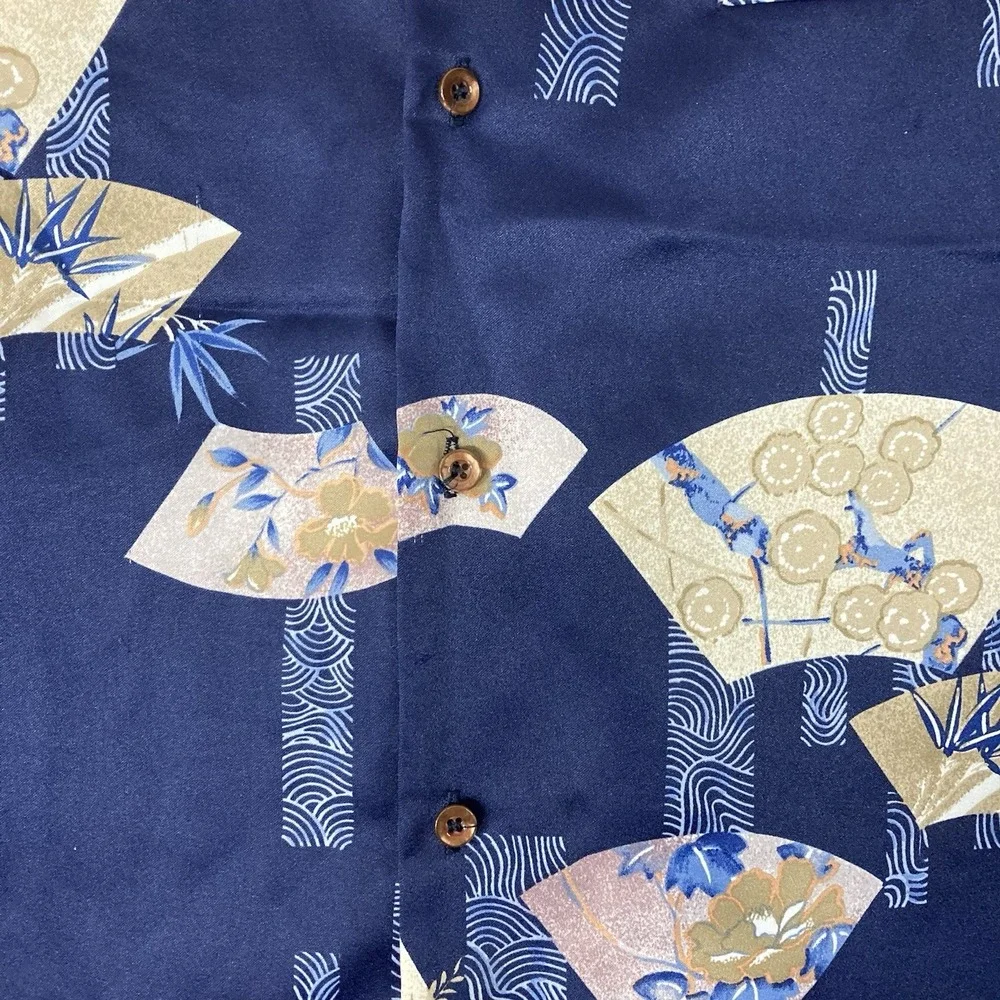 Vintage 70's Tori Richard Blue White Asian Cranes Men's M Hawaiian Aloha Shirt